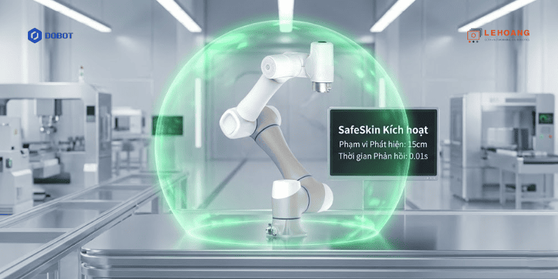 Công nghệ SafeSkin trên robot công nghiệp Dobot CR Series với vùng phát hiện va chạm 360 độ
