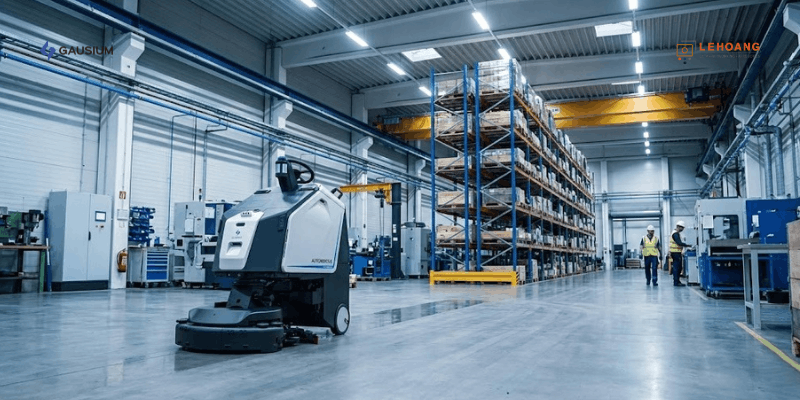  Robot lau sàn Gausium Scrubber làm việc tự động tại nhà máy công nghiệp Việt Nam