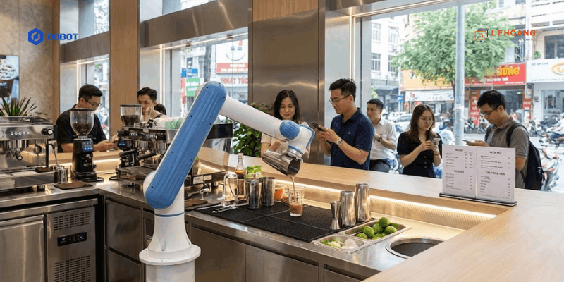 : Robot cộng tác Nova 2 Dobot pha chế đồ uống tại quầy cà phê tự động Việt Nam