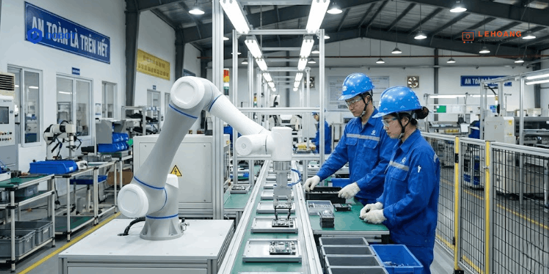 Robot công nghiệp Dobot CR5AS trên dây chuyền lắp ráp tại nhà máy Việt Nam