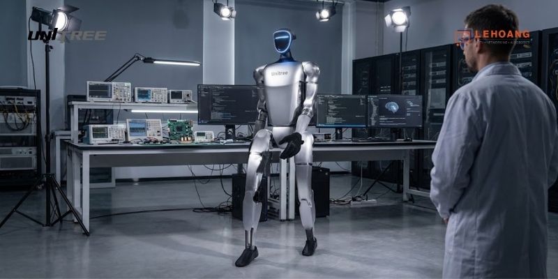 Robot hình người Unitree G1 trong phòng lab nghiên cứu AI