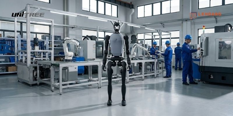  Robot humanoid Unitree H1 vận hành trong nhà máy sản xuất