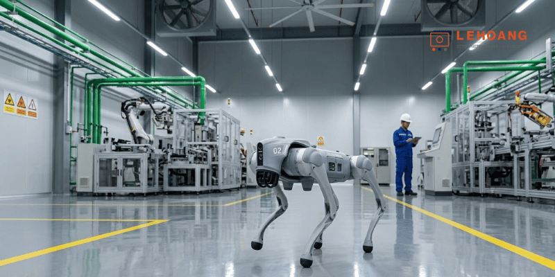 Robot 4 chân tuần tra giám sát tại khu vực nhà máy công nghiệp