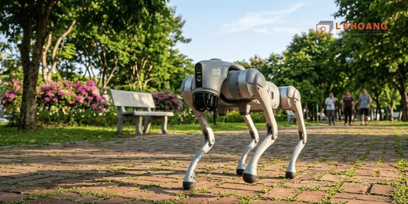 Robot Unitree Go2 di chuyển linh hoạt trên địa hình ngoài trời tại Việt Nam