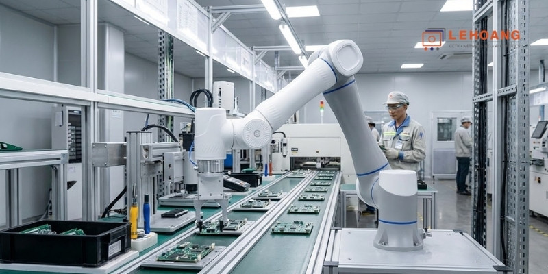 Robot DOBOT CR5AS hoạt động trong dây chuyền sản xuất công nghiệp