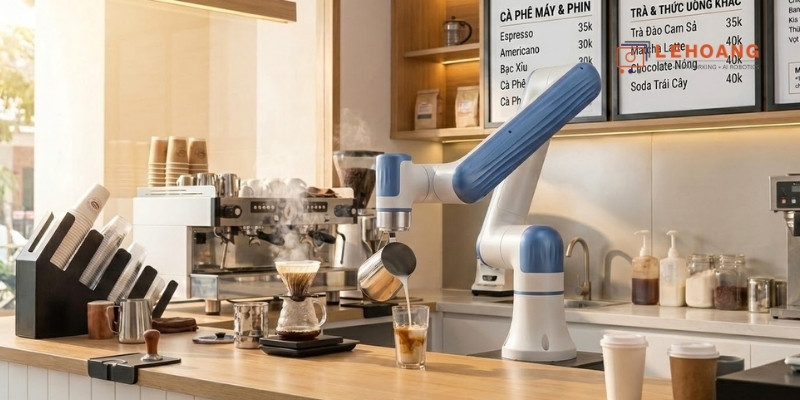 Robot DOBOT Nova 5 ứng dụng trong ngành F&B pha chế tự động