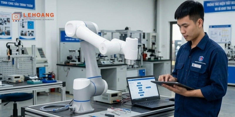 Kỹ thuật viên lập trình cánh tay robot DOBOT qua giao diện DobotStudio