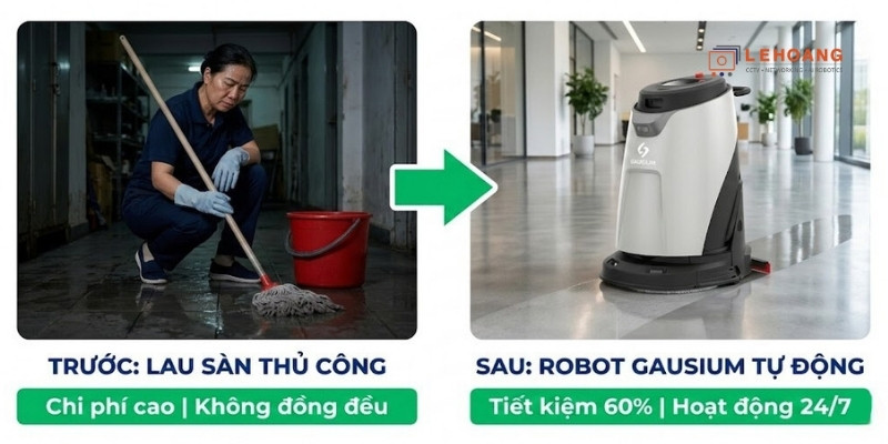 So sánh hiệu quả vệ sinh thủ công và máy lau sàn tự động Gausium