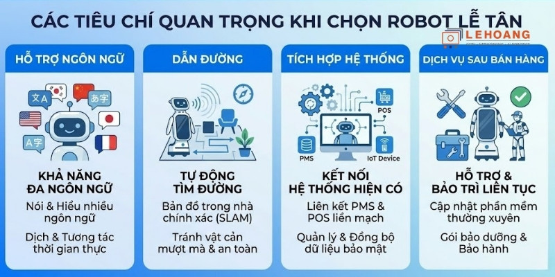 Tiêu chí lựa chọn robot lễ tân phù hợp cho doanh nghiệp khách sạn và văn phòng