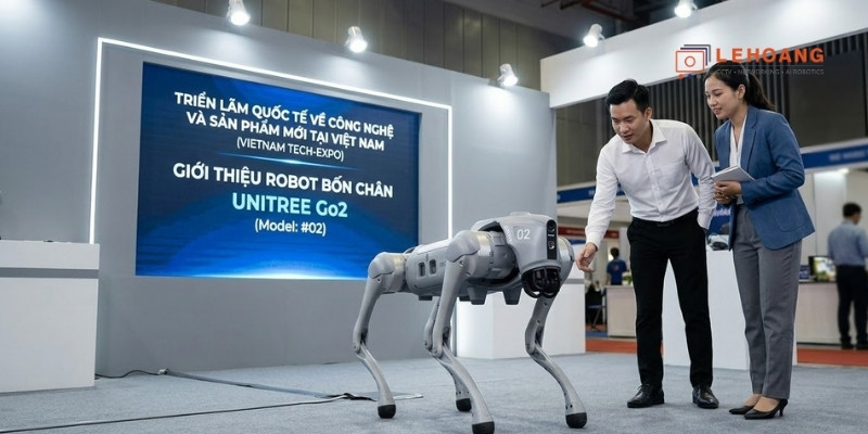 Robot Unitree Go2 được trưng bày tại sự kiện công nghệ ở Việt Nam