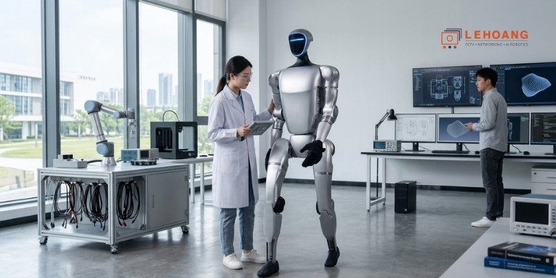 Robot hình người Unitree G1 trong phòng nghiên cứu công nghệ tại Việt Nam