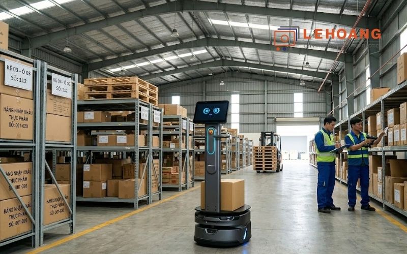  Robot Carrybot D150 OrionStar vận chuyển hàng trong kho logistics