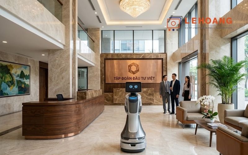 Robot Greetingbot Nova OrionStar chào khách tại sảnh lễ tân văn phòng