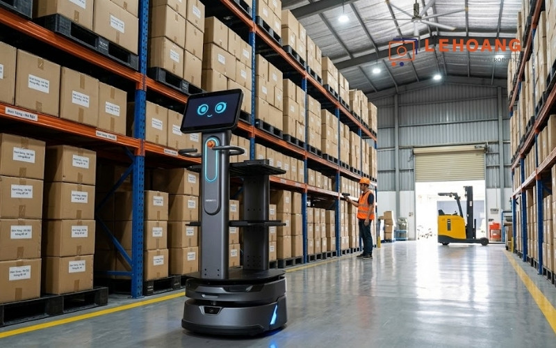 Robot AMR CarryBot OrionStar vận chuyển hàng trong kho