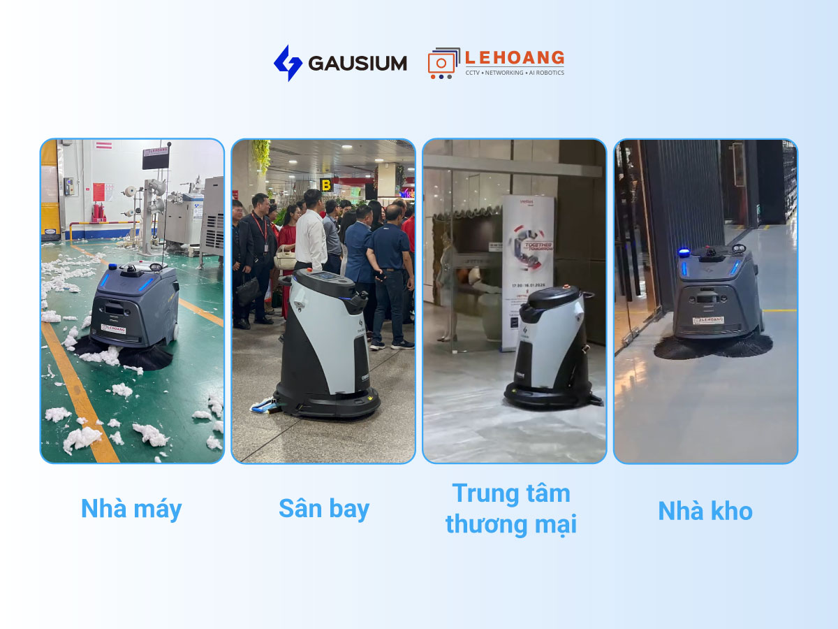 Ứng dụng robot vệ sinh Gausium tại sân bay, siêu thị, nhà máy và kho vận