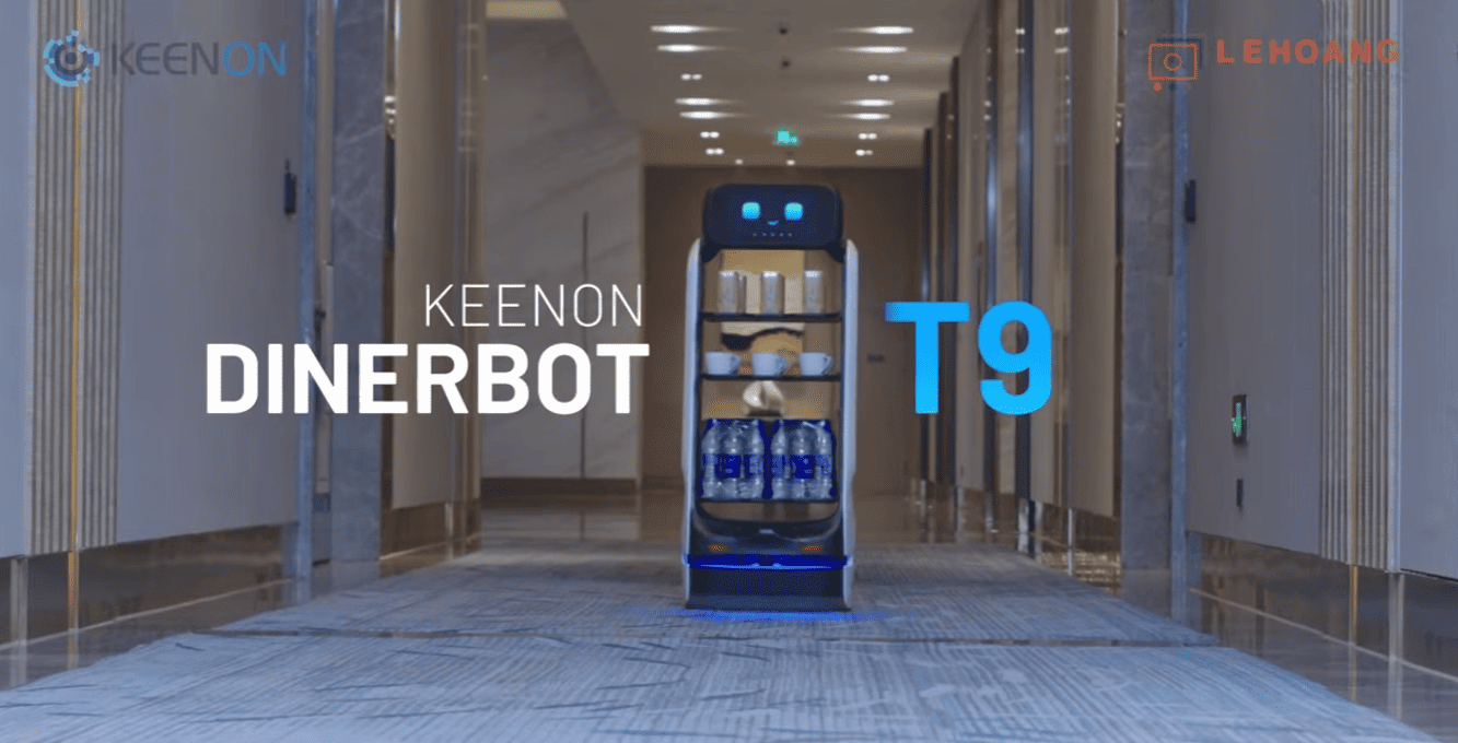  Robot phục vụ nhà hàng KEENON T9, robot tự hành F&B, robot khách sạn, Lê Hoàng Robotics